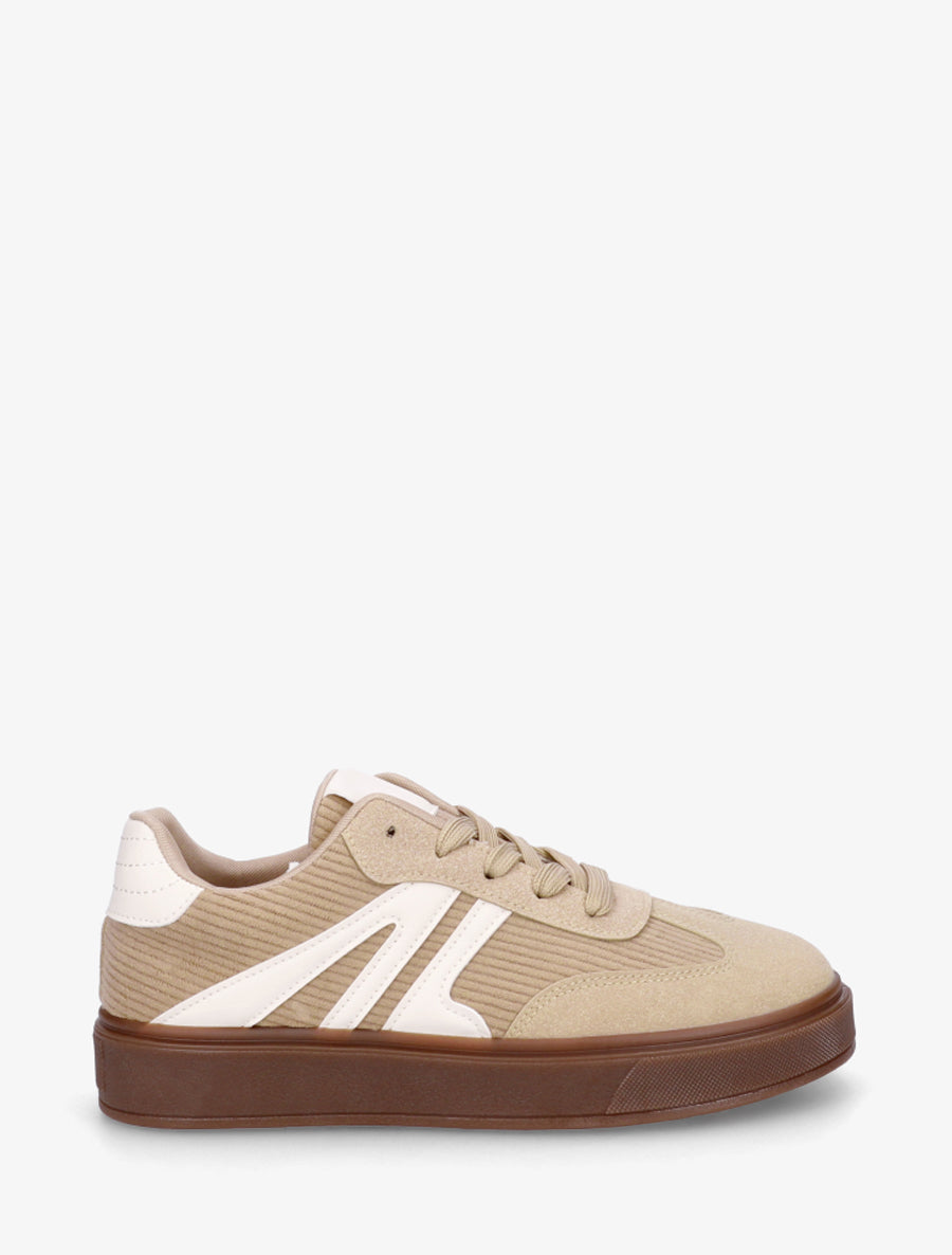 Sneakers à empiècement tissu et bandes contrastantes - Taupe - 1