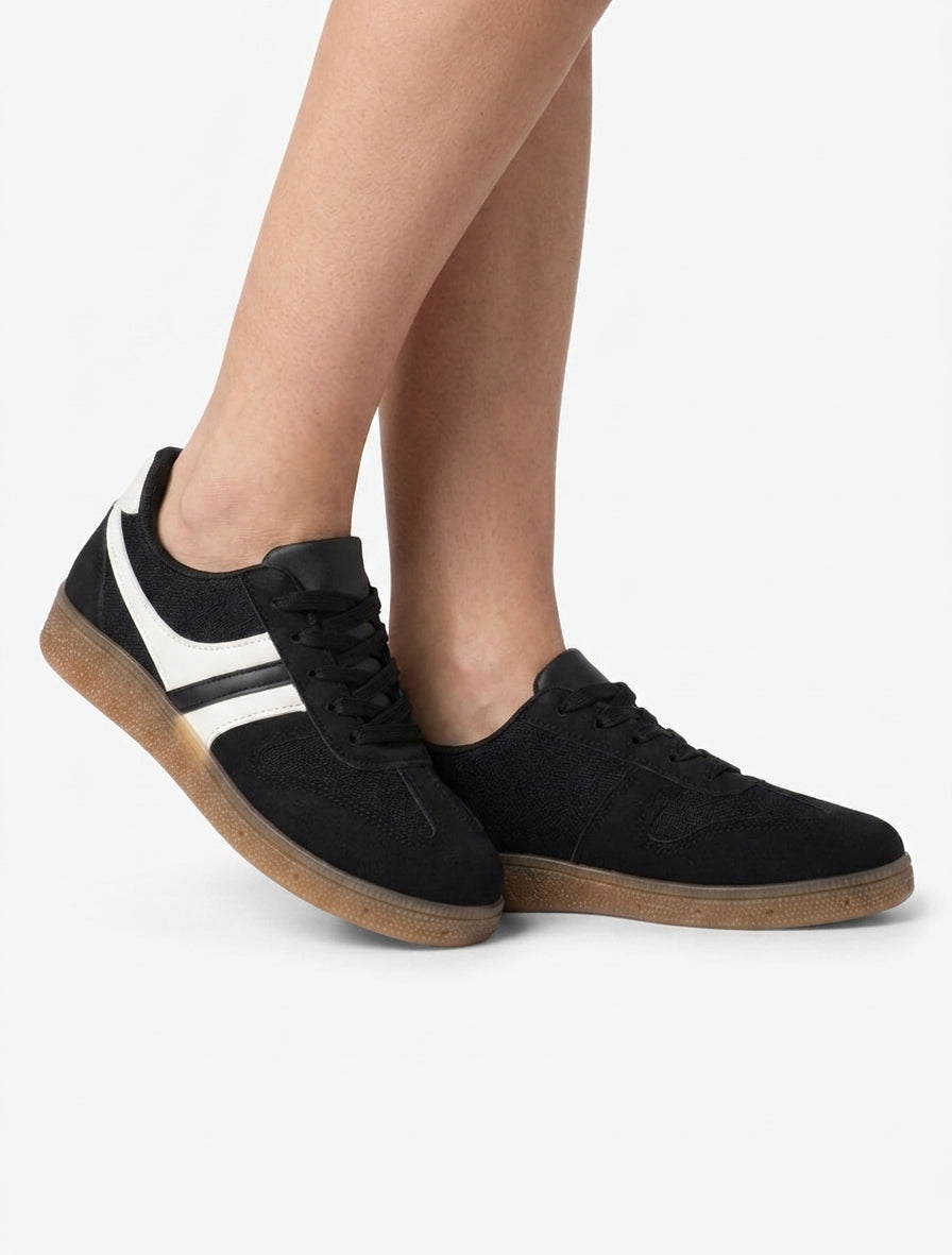 Zapatillas con panel de tela efecto tweed. - Negro