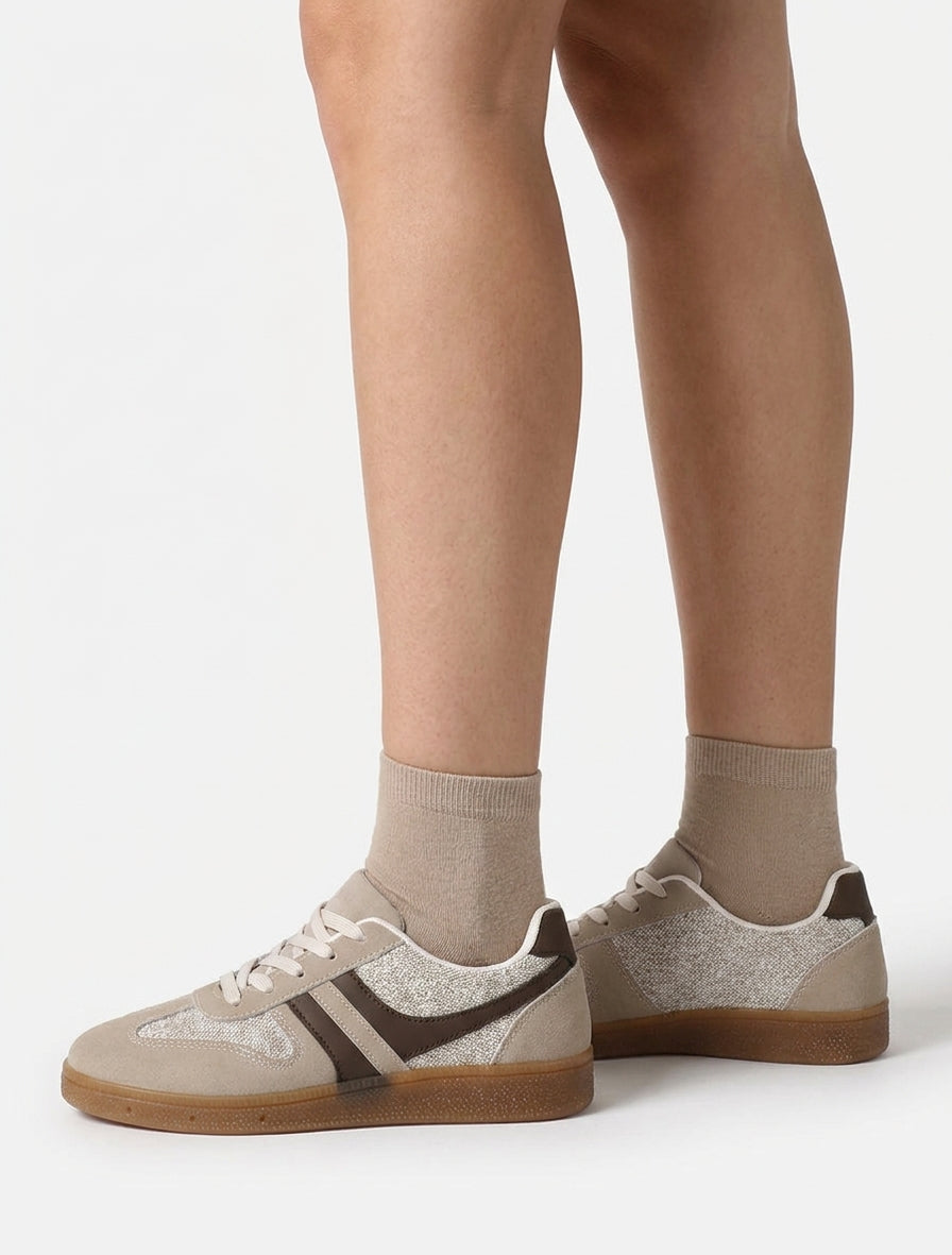 Zapatillas con panel de tela efecto tweed. - Topo