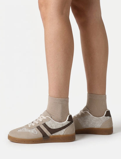 Zapatillas con panel de tela efecto tweed. - Topo