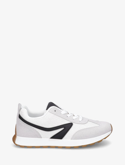 Sneakers à empiècement tissu et effet nubuck - Blanc - 1