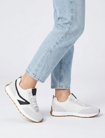 Zapatillas con piezas de tela y efecto nobuk. - Blanco