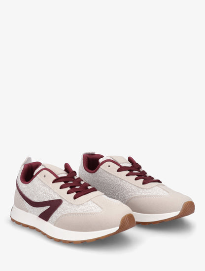 Sneakers à empiècement tissu et effet nubuck - Beige - 4