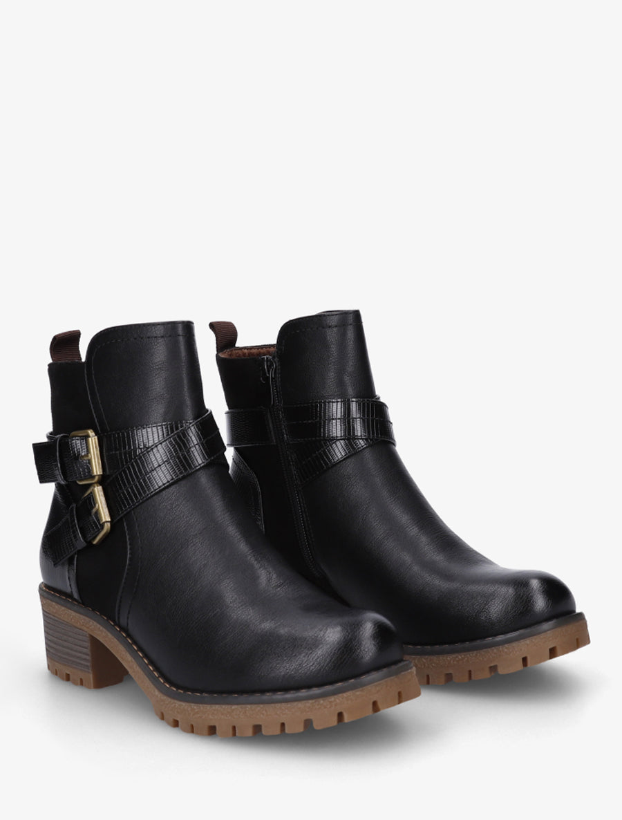 Bottines fourrées bi-matière à 2 boucles - Noir - 4