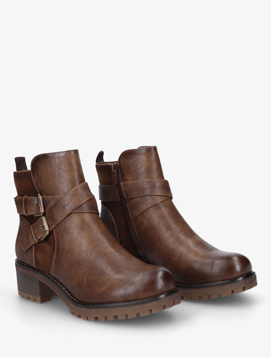 Bottines fourrées bi-matière à 2 boucles - Camel - 4