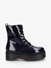 Bottines montantes vernies à lacets - Bleu nuit - 1