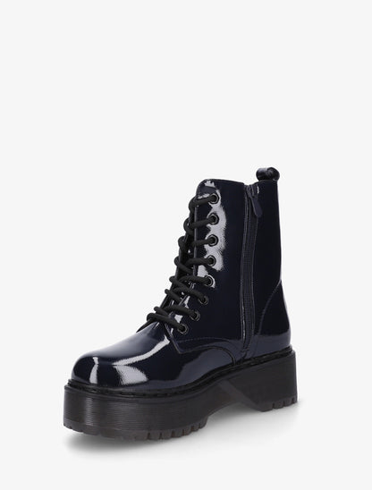 Bottines montantes vernies à lacets - Bleu nuit - 3