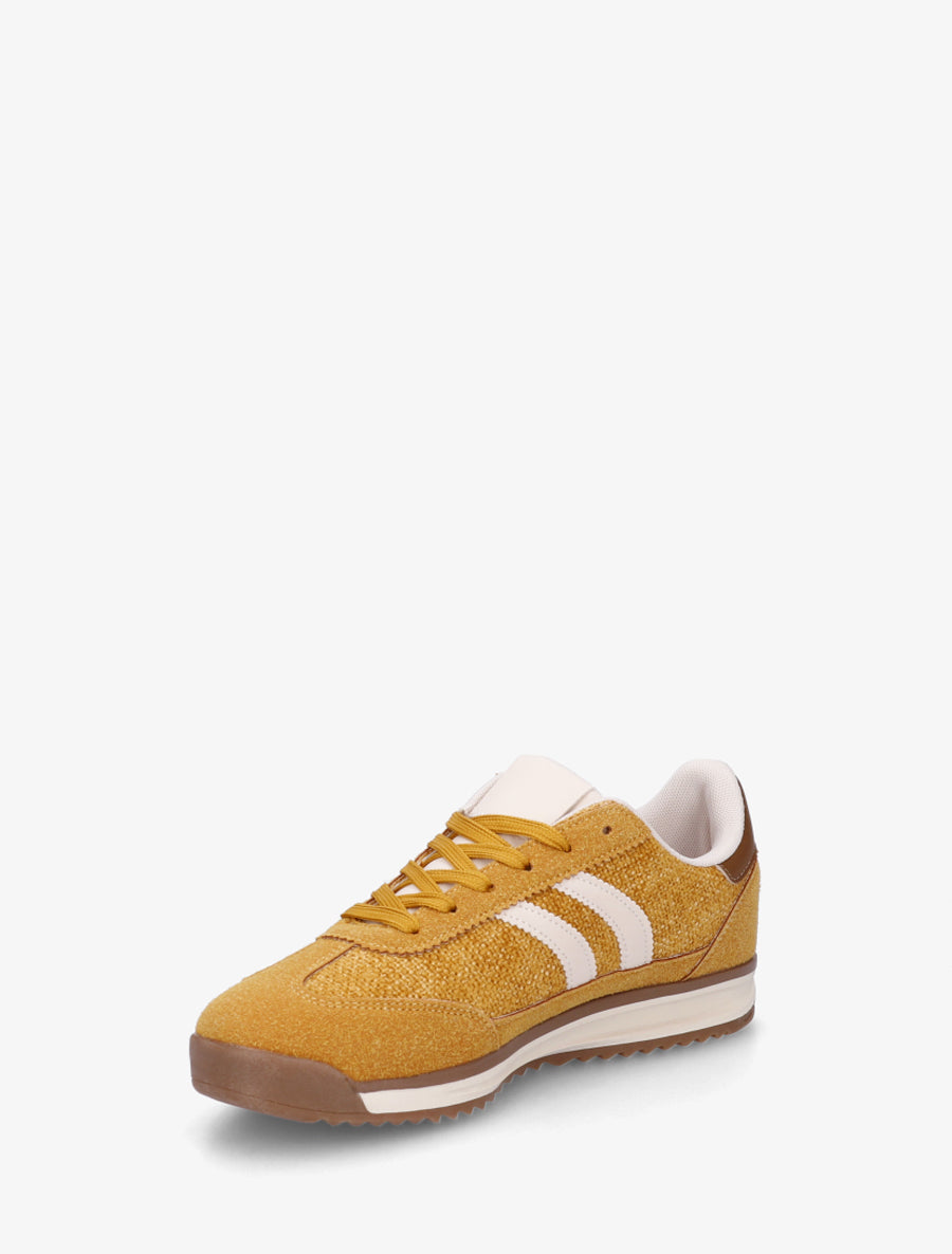 Sneakers en tissu effet tweed - Jaune moutarde - 3