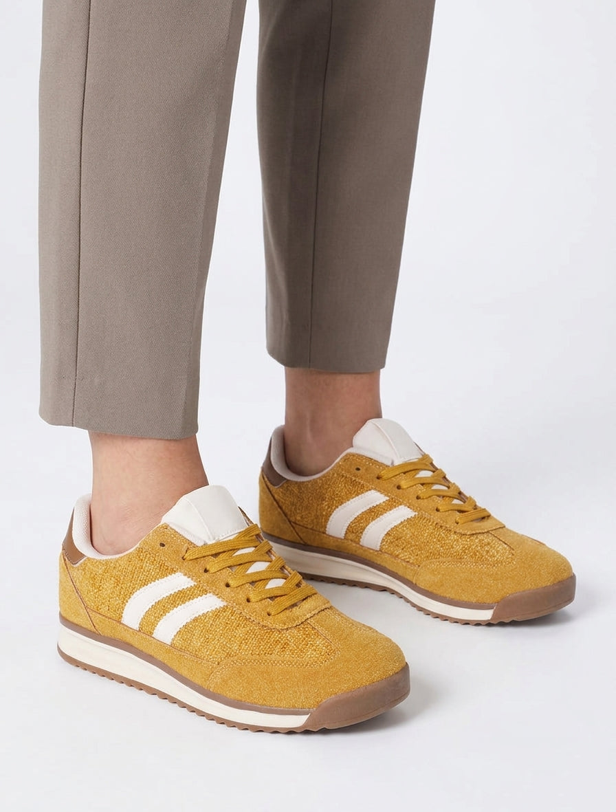 Zapatillas de tela efecto tweed - Amarillo mostaza