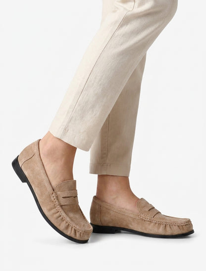 Mocasines de antelina efecto fruncido - Topo