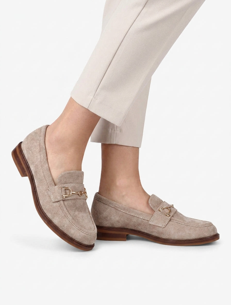 Mocasines de ante con hebilla metálica - Topo
