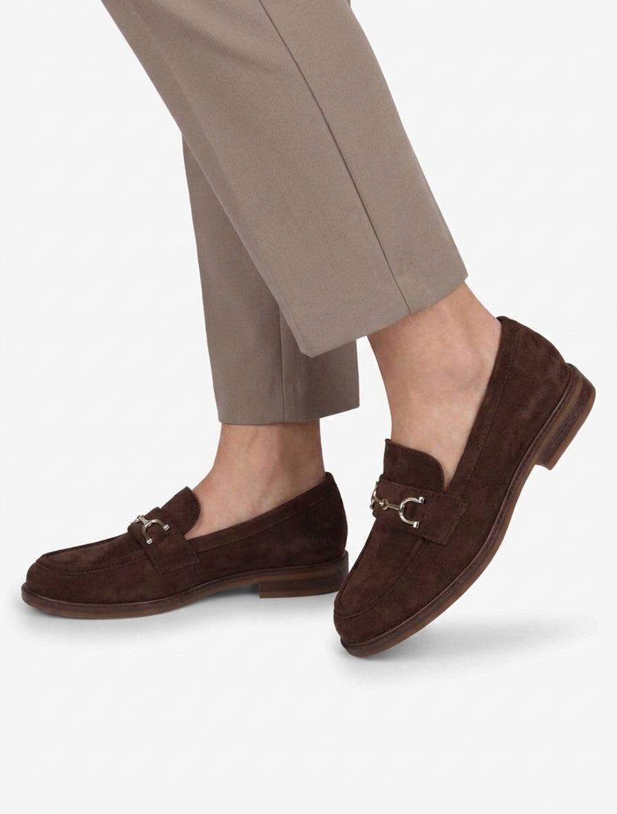 Mocasines de ante con hebilla metálica - Marrón