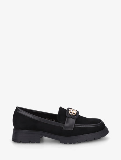 Mocassins en suédine à boucle décorative - Noir - 1