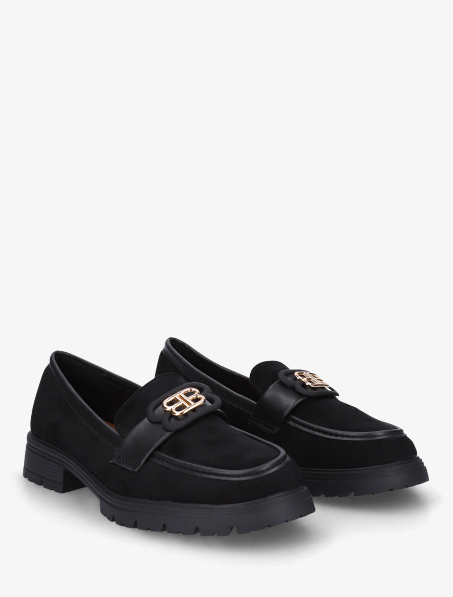 Mocassins en suédine à boucle décorative - Noir - 4