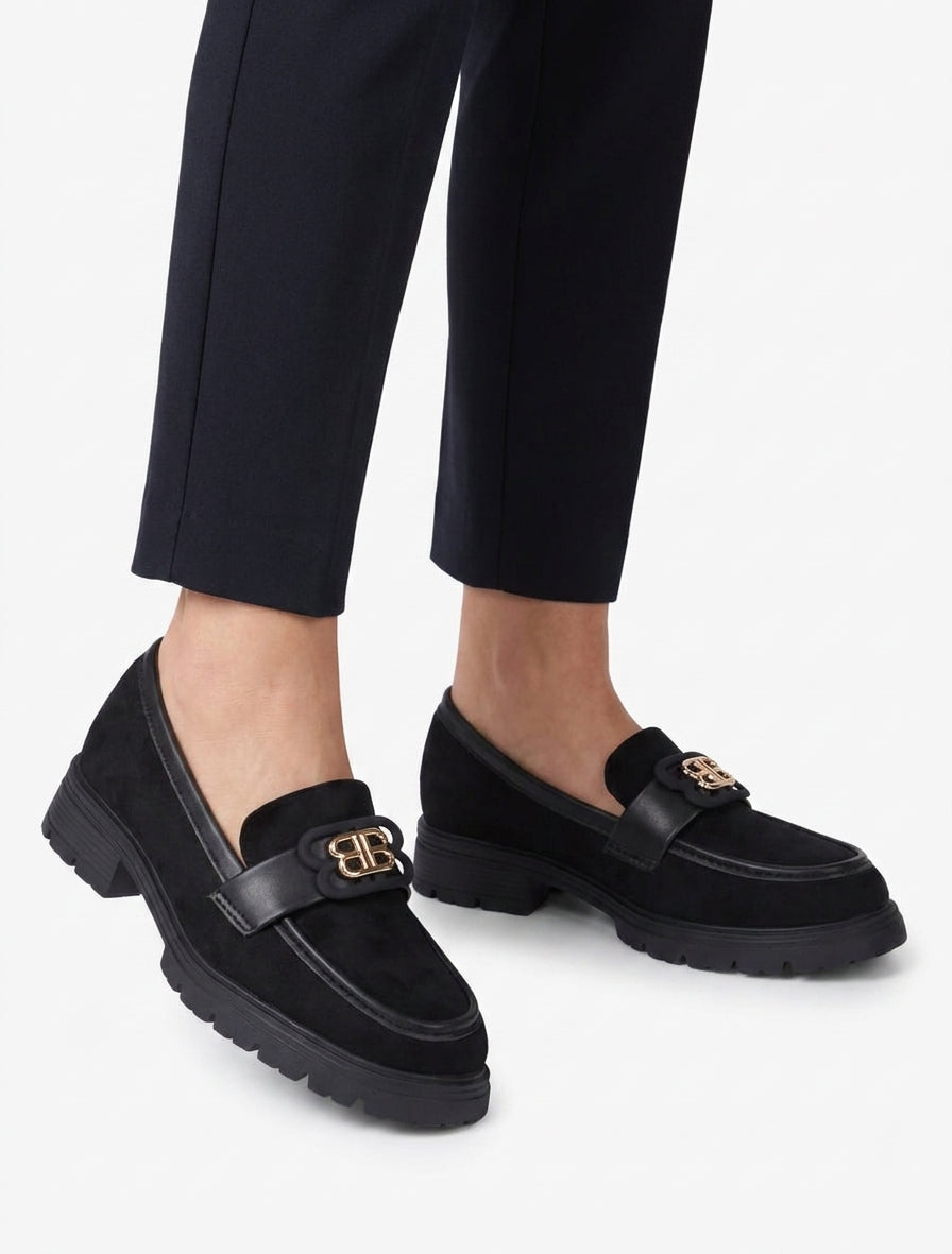 Mocasines de ante con hebilla decorativa - Negro