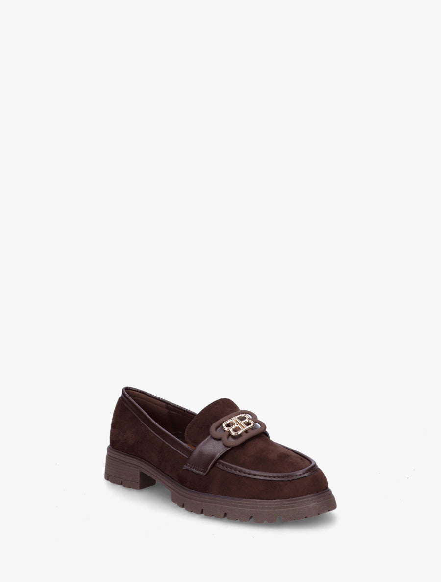 Mocassins en suédine à boucle décorative - Marron - 2