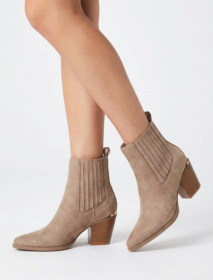 Botines de ante estilo vaquero - Topo