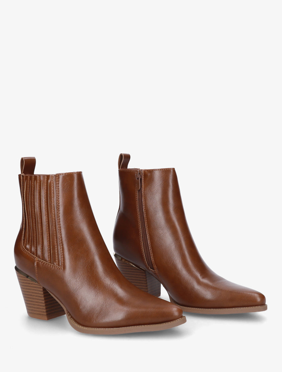 Bottines en simili style santiags - Camel - 4