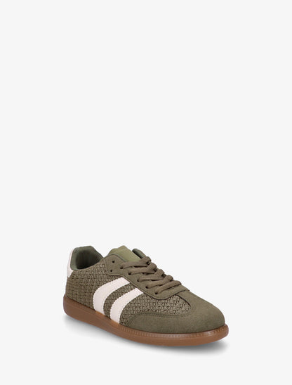 Sneakers en maille et bandes contrastantes - Kaki - 2