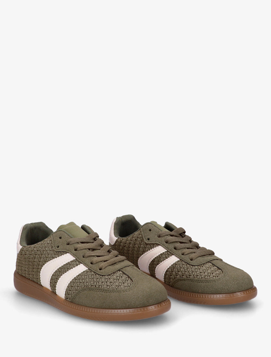 Sneakers en maille et bandes contrastantes - Kaki - 4