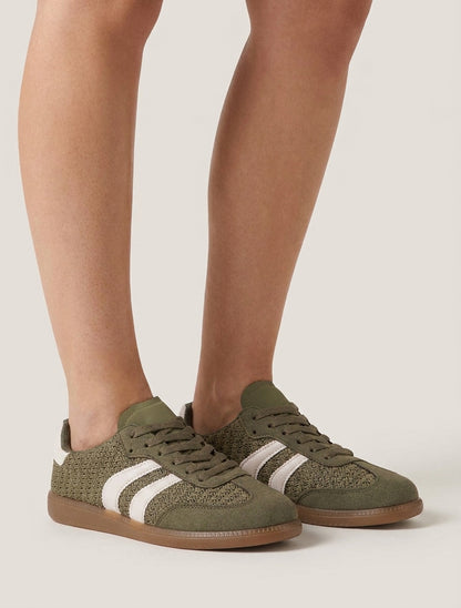 Zapatillas de punto y bandas contrastantes - Caqui