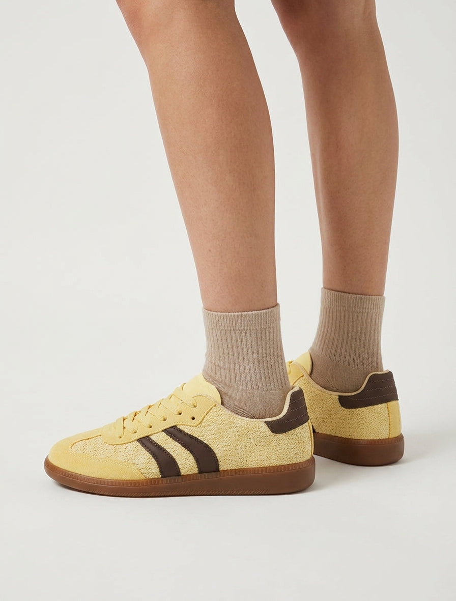 Zapatillas de punto y bandas contrastantes - Amarillo