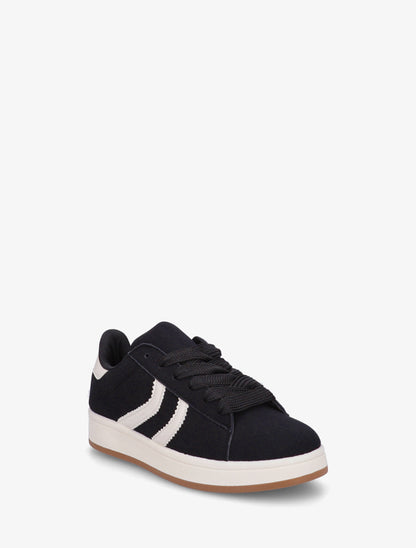 Baskets effet nubuck à bandes dentelées - Noir - 2