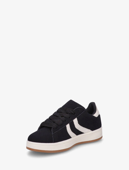 Baskets effet nubuck à bandes dentelées - Noir - 3