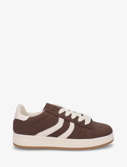 Baskets effet nubuck à bandes dentelées - Marron - 1