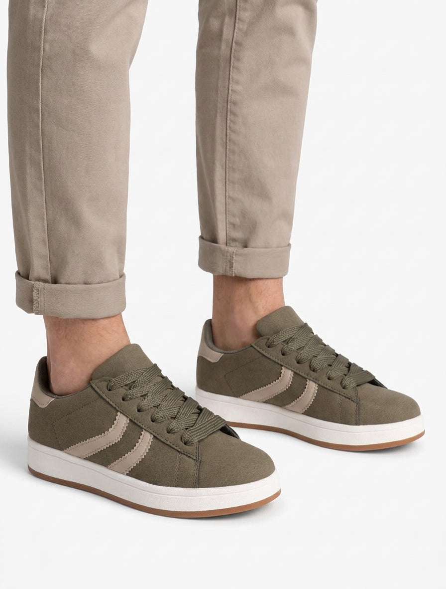 Zapatillas efecto nobuk con bandas dentadas - Caqui