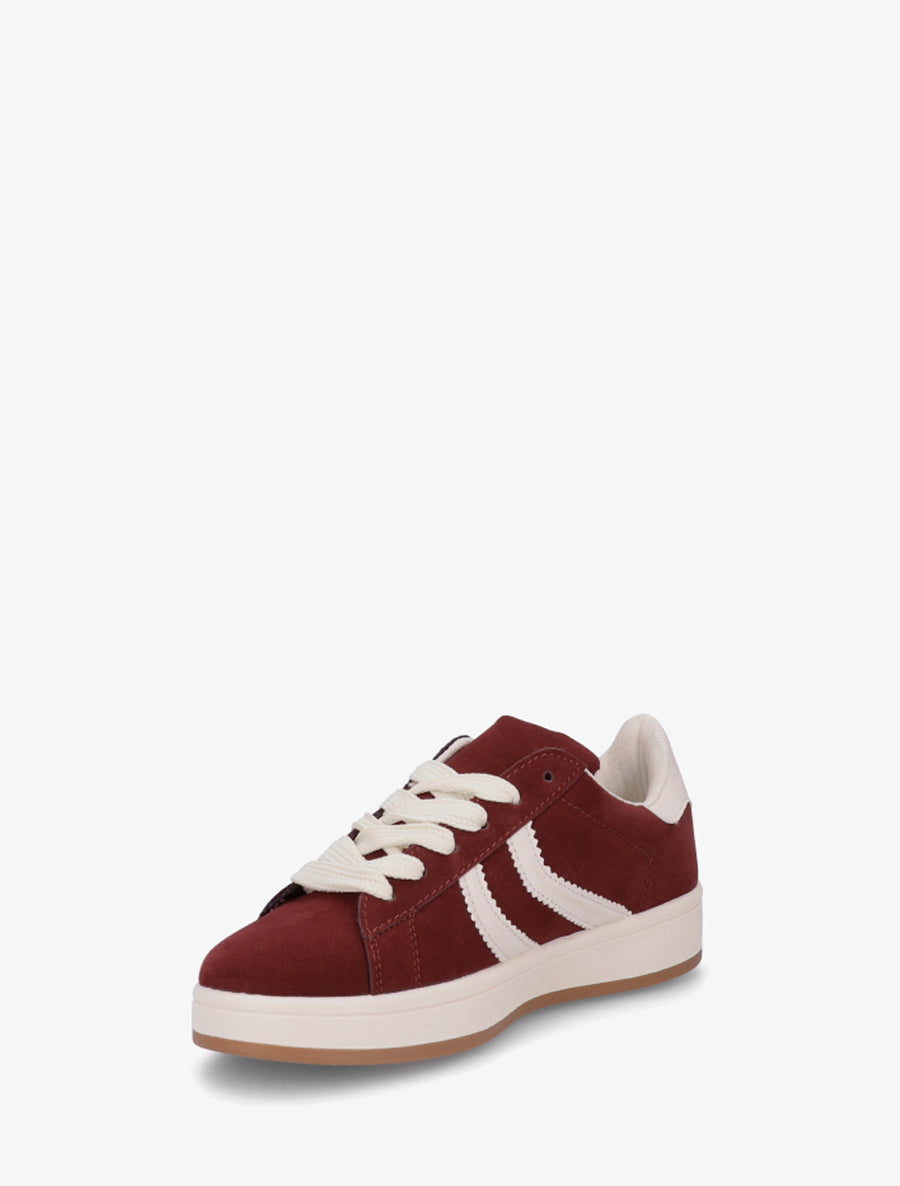 Baskets effet nubuck à bandes dentelées - Bordeaux - 3