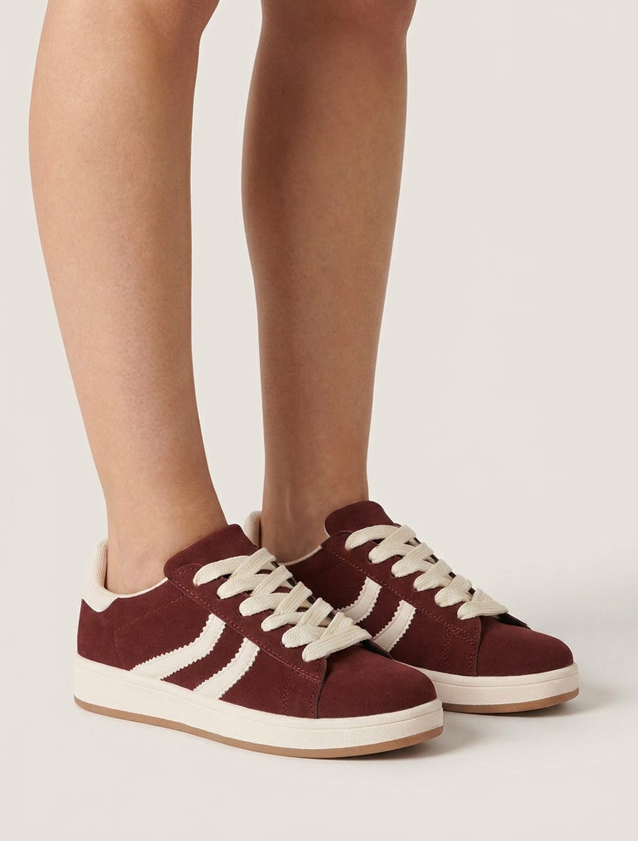 Zapatillas efecto nobuk con bandas dentadas - Burdeos