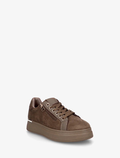 Sneakers en suédine à semelle épaisse - Taupe - 2