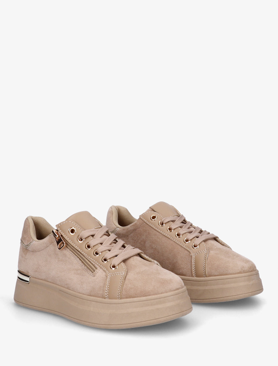 Sneakers en suédine à semelle épaisse - Beige - 4