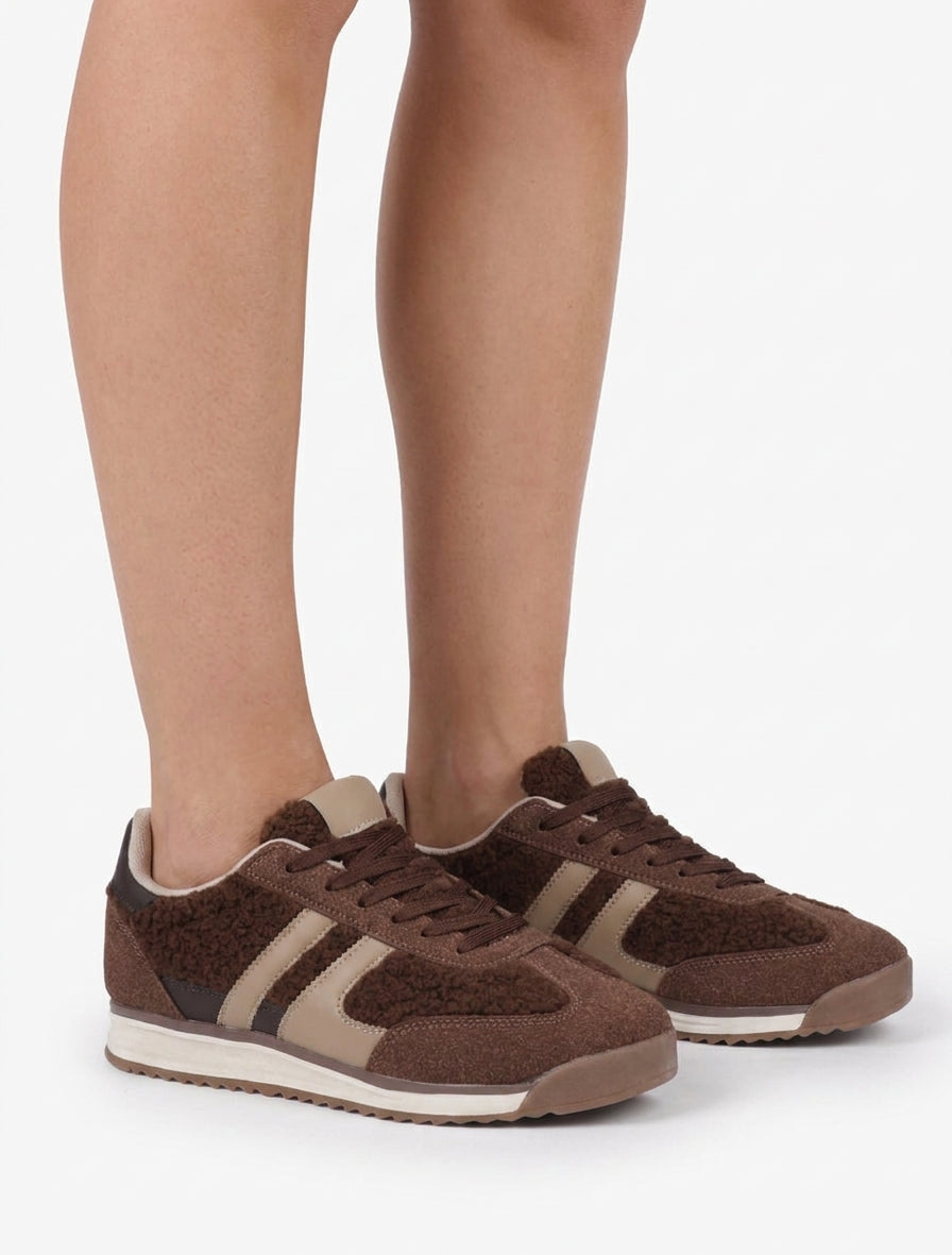 Zapatillas de tela estilo lana rizada - Marrón