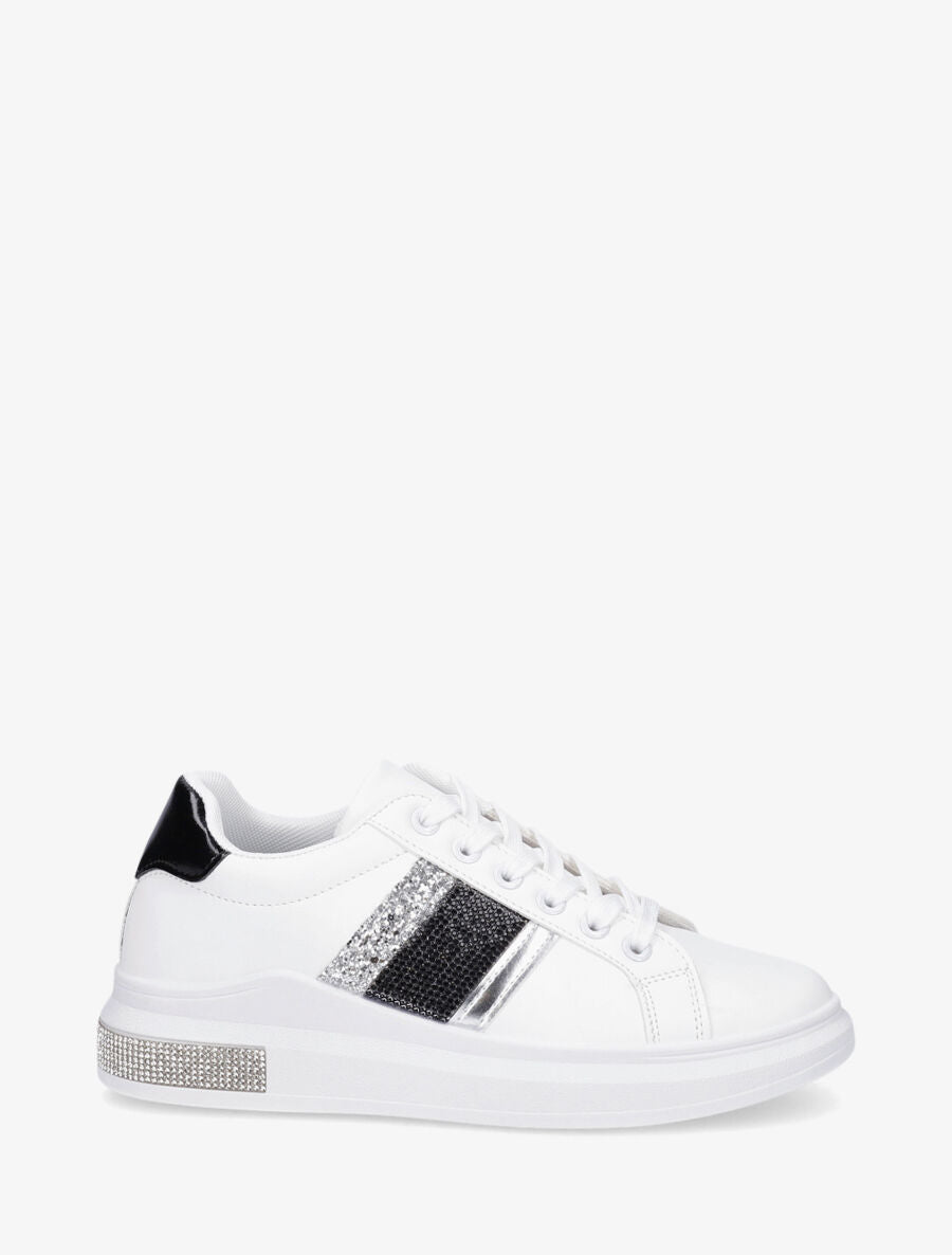Baskets à strass et paillettes - Blanc/noir - 1