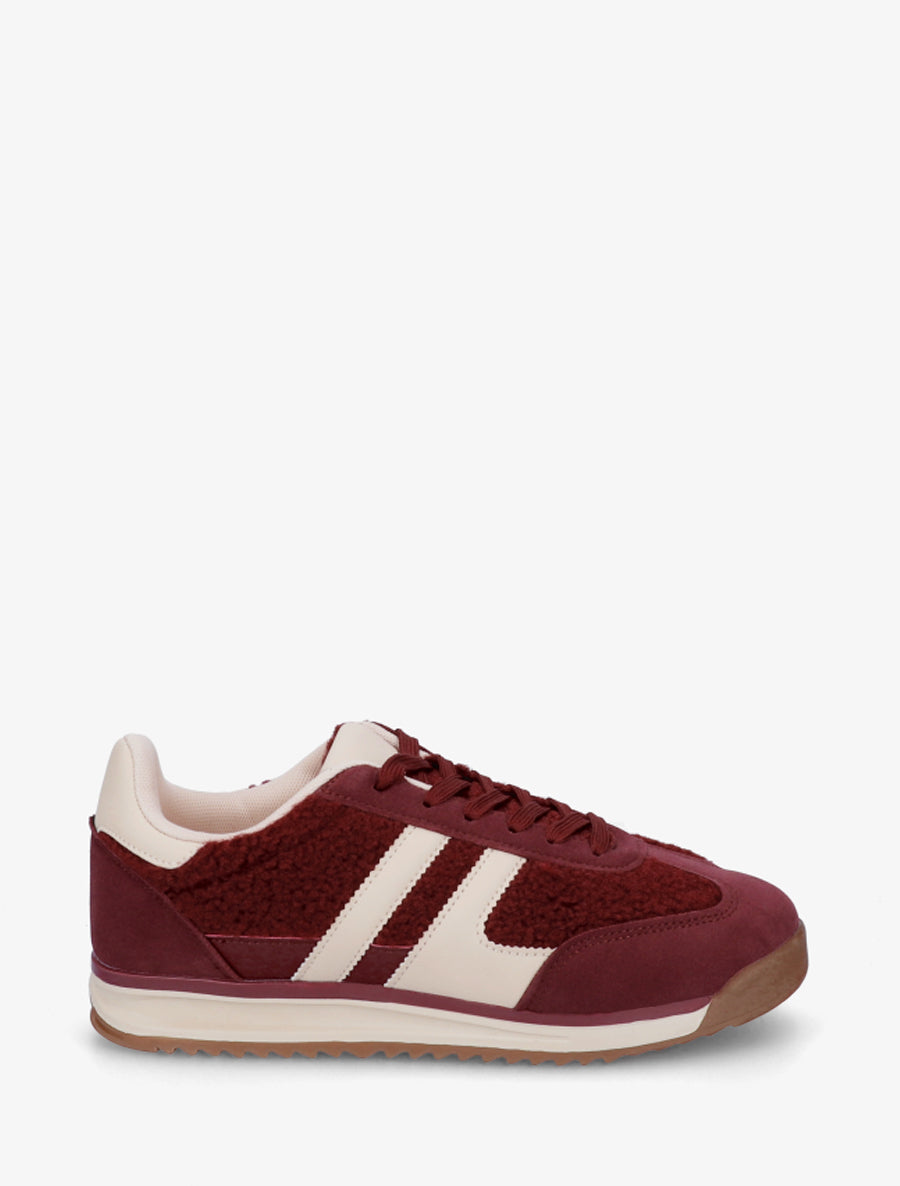 Baskets en tissu style laine bouclée - Bordeaux - 1