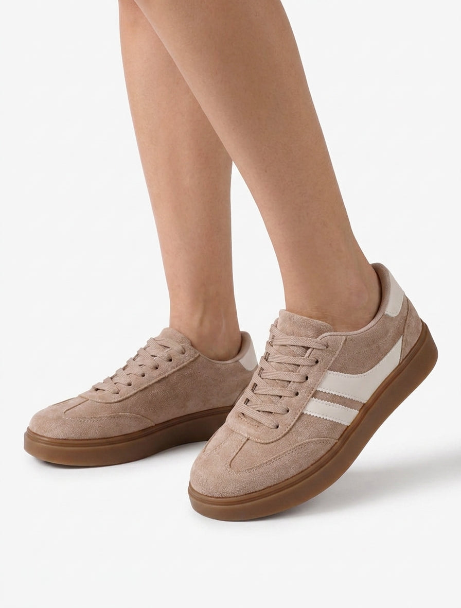 Zapatillas de gamuza con bandas de imitación - Topo