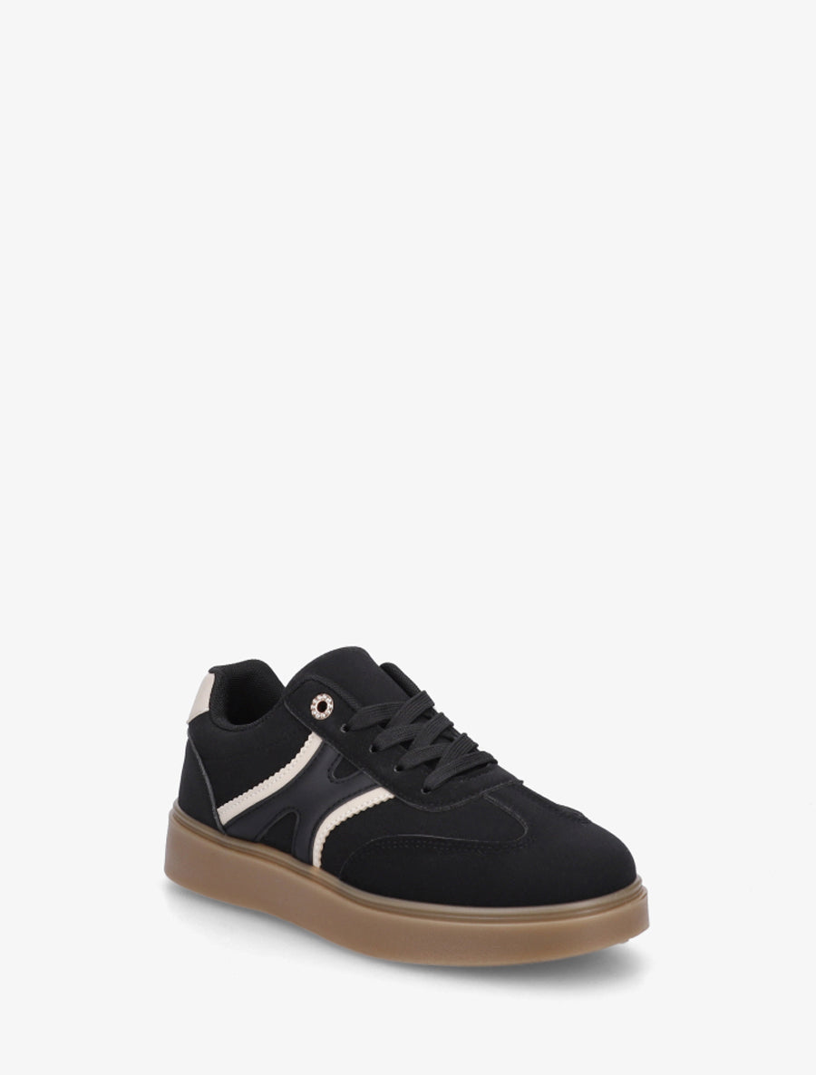 Baskets effet nubuck à oeillets strassés - Noir - 2