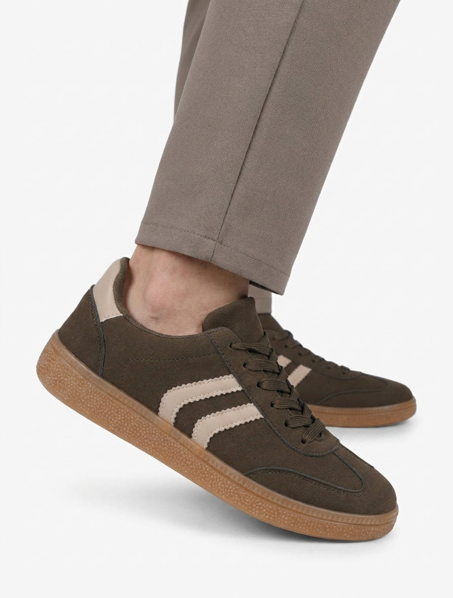 Zapatillas efecto nobuk con suela de goma - Caqui