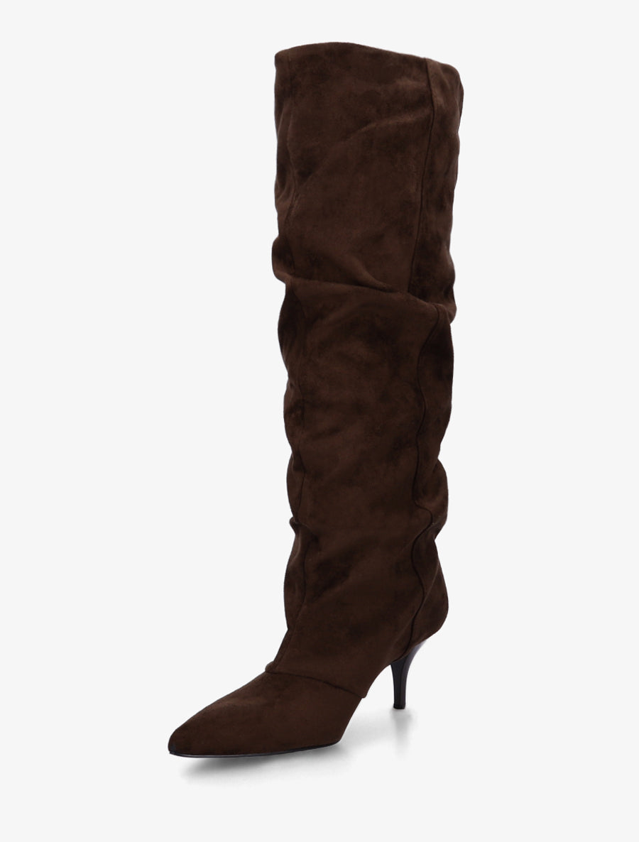 Bottes en suédine effet froncé à bouts pointus - Marron - 3