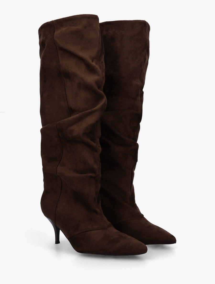 Bottes en suédine effet froncé à bouts pointus - Marron - 4