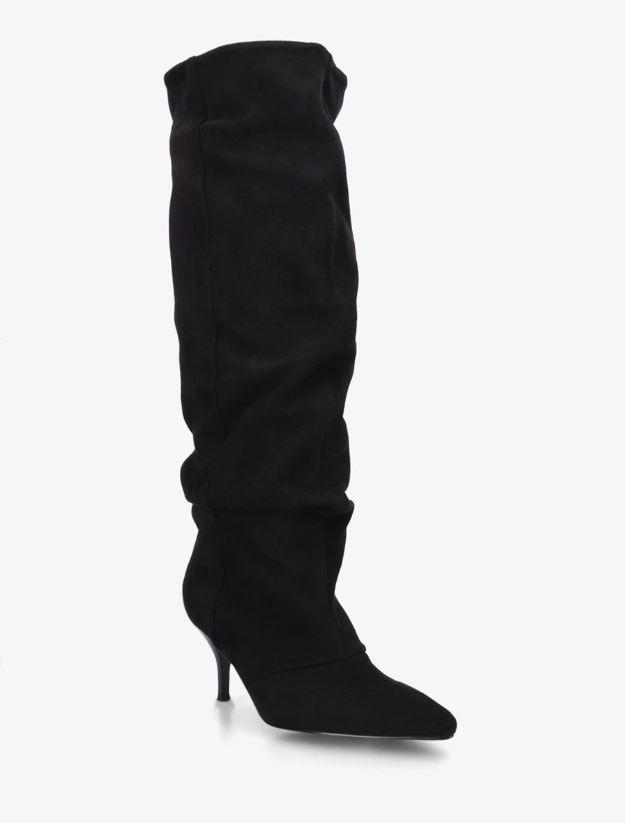 Bottes en suédine effet froncé à bouts pointus - Noir - 2