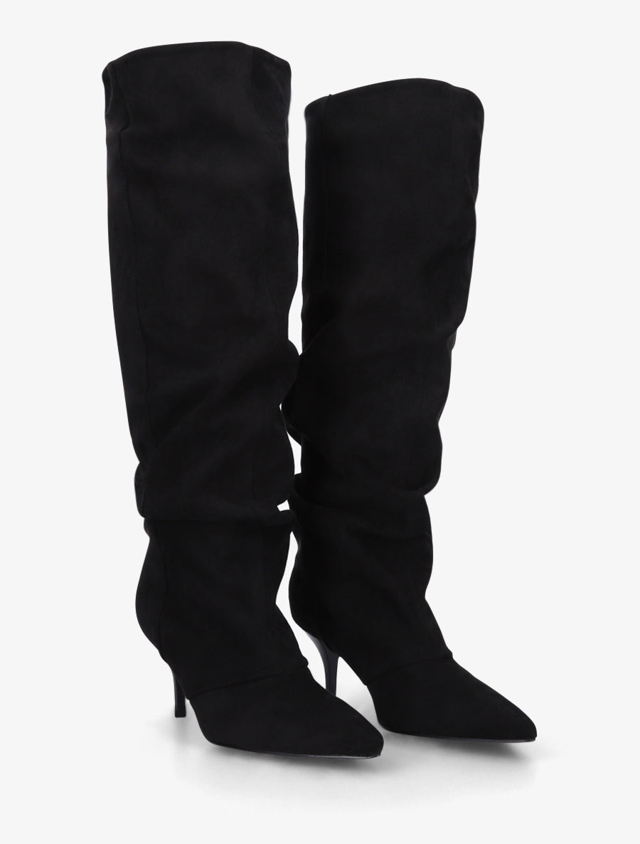 Bottes en suédine effet froncé à bouts pointus - Noir - 4