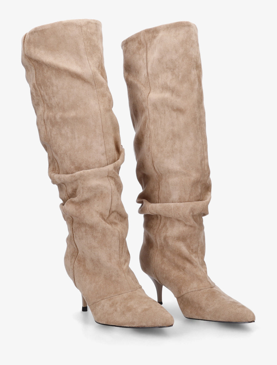 Bottes en suédine effet froncé à bouts pointus - Taupe - 4