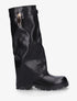 Bottes en simili à revers et bijou cadenas - Noir - 1