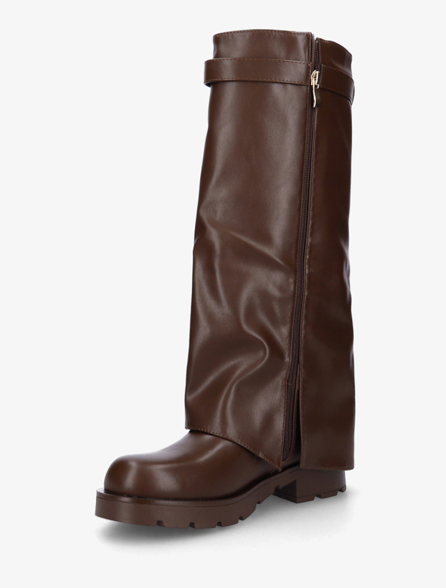 Bottes en simili à revers et bijou cadenas - Marron - 3