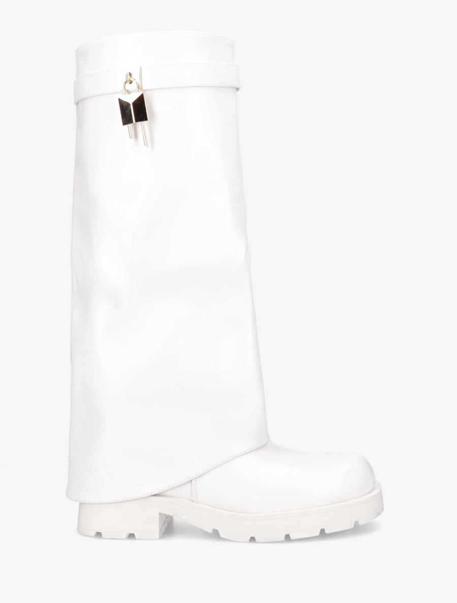 Bottes en simili à revers et bijou cadenas - Blanc - 1