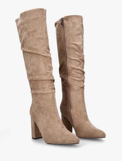 Bottes froncées en suédine à bouts pointus - Taupe - 4