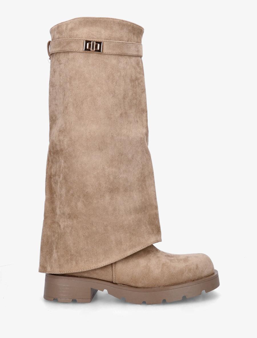 Bottes renversées en suédine - Taupe - 1